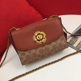 Coach/Кожаная сумка Parker18 с камелией, модель F030592, цвет： каки-коричневый, 