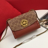 Coach/Кожаная сумка Parker18 с камелией, модель F030592, цвет： каки-коричневый, 