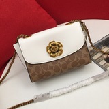 Coach/Кожаная сумка Parker18 с камелией, модель F030592, цвет： каки-коричневый, 