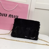 【miu miu】 5BF068 Большой логотип из овечьей шерсти в сочетании с кожей козы мадр