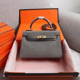 Hermes mini kelly second, второе поколение, с крокодиловым узором, 22 см, идеаль