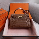 Hermes mini kelly second, второе поколение, с крокодиловым узором, 22 см, идеаль