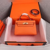 (Оранжевая золотая застежка) Kelly Mini 19 см, второе поколение, с отпечатком ла