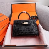 Kelly II с крокодиловой текстурой, 22 см, 19 см, идеальная форма, Hermes mini Ke