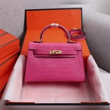 Kelly II с крокодиловой текстурой, 22 см, 19 см, идеальная форма, Hermes mini Ke