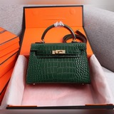 Kelly II с крокодиловой текстурой, 22 см, 19 см, идеальная форма, Hermes mini Ke