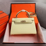 Kelly II с крокодиловой текстурой, 22 см, 19 см, идеальная форма, Hermes mini Ke