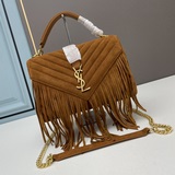 ysl monogram college_Сумка почтальона с бахромой из матовой кожи, вечная классик