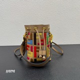 Популярная мини-сумка-ведро из вымытого денима с вышитым двойным логотипом F, вм