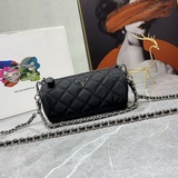Черно-серебряная классическая сумка Prada, небольшая сумка Prada с серебряной це