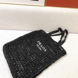 Prad сумка для покупок из рафии, черно-белая, в наличии. Размер： 37 × 34 × 6 см,