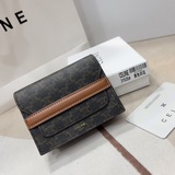 Кожаный чехол для визиток Celine с логотипом, коричневый, 11,5 x 9,5 x 5 см.