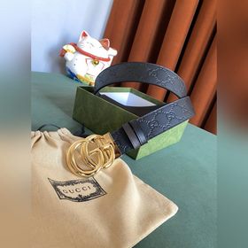 GUCCI Двойной пояс шириной 3,7 см, одна сторона из кожи Gucci Sig