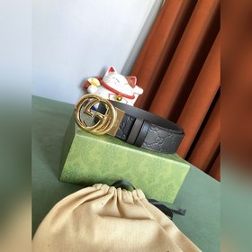 GUCCI Двойной пояс шириной 3,7 см, одна сторона из кожи Gucci Sig