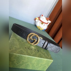 GUCCI Двойной пояс шириной 3,7 см, одна сторона из кожи Gucci Sig