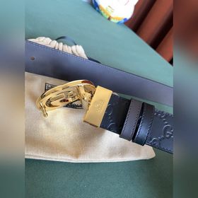 GUCCI Двойной пояс шириной 3,7 см, одна сторона из кожи Gucci Sig