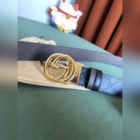 GUCCI Двойной пояс шириной 3,7 см, одна сторона из кожи Gucci Sig