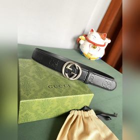 Gucci 4,0 см широкий ремень из тисненной кожи с принтом из серии 