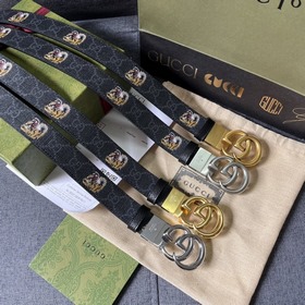 Gucci, ширина 3,0 см, новый двусторонний кожаный ремень с принтом
