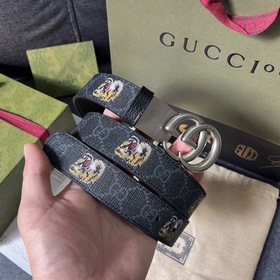 Gucci, ширина 3,0 см, новый двусторонний кожаный ремень с принтом