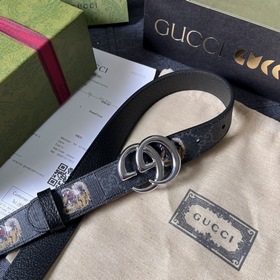 Gucci, ширина 3,0 см, новый двусторонний кожаный ремень с принтом