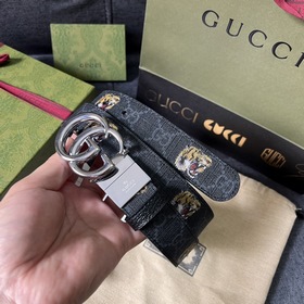 Gucci, ширина 3,0 см, новый двусторонний кожаный ремень с принтом