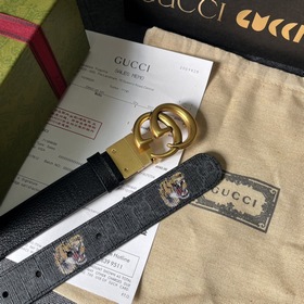 Gucci, ширина 3,0 см, новый двусторонний кожаный ремень с принтом