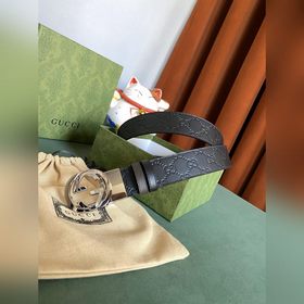 GUCCI Двойной пояс шириной 3,7 см, одна сторона из кожи Gucci Sig