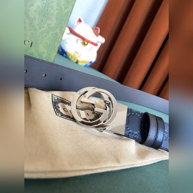 GUCCI Двойной пояс шириной 3,7 см, одна сторона из кожи Gucci Sig