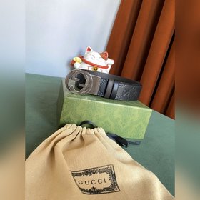 GUCCI Двойной пояс шириной 3,7 см, одна сторона из кожи Gucci Sig