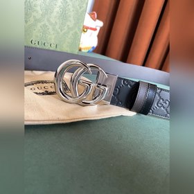 GUCCI Двойной пояс шириной 3,7 см, одна сторона из кожи Gucci Sig