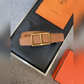 Двусторонний пояс Hermès Box/Togo из телячьей кожи с палевой пряж