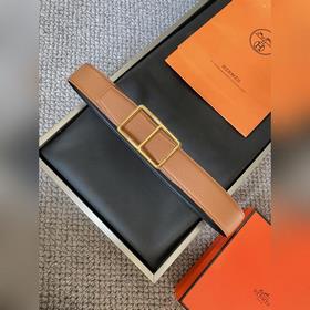 Двусторонний пояс Hermès Box/Togo из телячьей кожи с палевой пряж