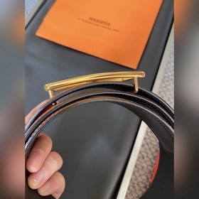Двусторонний пояс Hermès Box/Togo из телячьей кожи с палевой пряж
