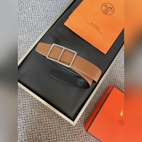 Двусторонний пояс Hermès Box/Togo из телячьей кожи с палевой пряж