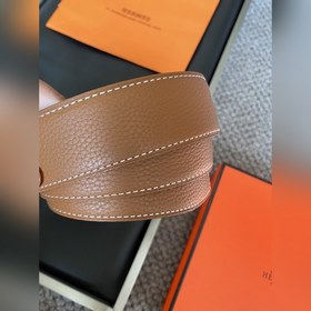 Двусторонний пояс Hermès Box/Togo из телячьей кожи с палевой пряж