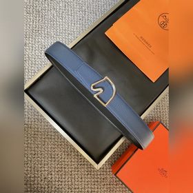 Двусторонний пояс Hermès Box/Togo из телячьей кожи с палевой пряж