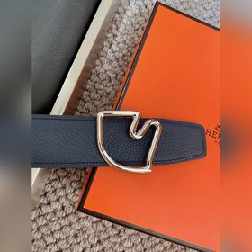 Двусторонний пояс Hermès Box/Togo из телячьей кожи с палевой пряж