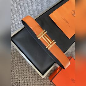Двусторонний пояс Hermès Box/Togo из телячьей кожи с палевой пряж