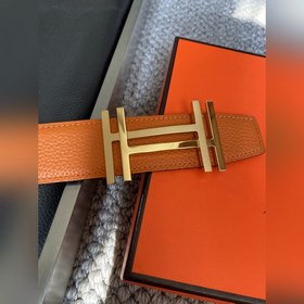 Двусторонний пояс Hermès Box/Togo из телячьей кожи с палевой пряж
