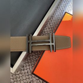 Двусторонний пояс Hermès Box/Togo из телячьей кожи с палевой пряж
