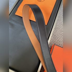 Двусторонний пояс Hermès Box/Togo из телячьей кожи с палевой пряж