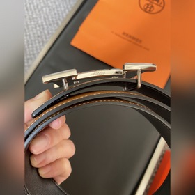 Двусторонний пояс Hermès Box/Togo из телячьей кожи с палевой пряж