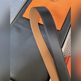 Двусторонний пояс Hermès Box/Togo из телячьей кожи с палевой пряж