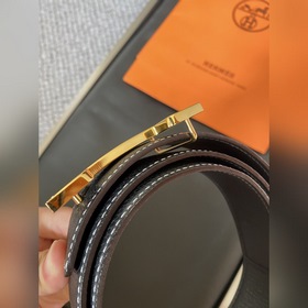 Двусторонний пояс Hermès Box/Togo из телячьей кожи с палевой пряж