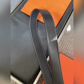 Двусторонний пояс Hermès Box/Togo из телячьей кожи с палевой пряж