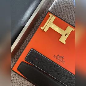 Двусторонний пояс Hermès Box/Togo из телячьей кожи с палевой пряж