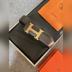 Двусторонний пояс Hermès Box/Togo из телячьей кожи с палевой пряж