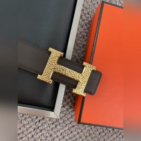 Двусторонний пояс Hermès Box/Togo из телячьей кожи с палевой пряж