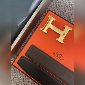 Двусторонний пояс Hermès Box/Togo из телячьей кожи с палевой пряж